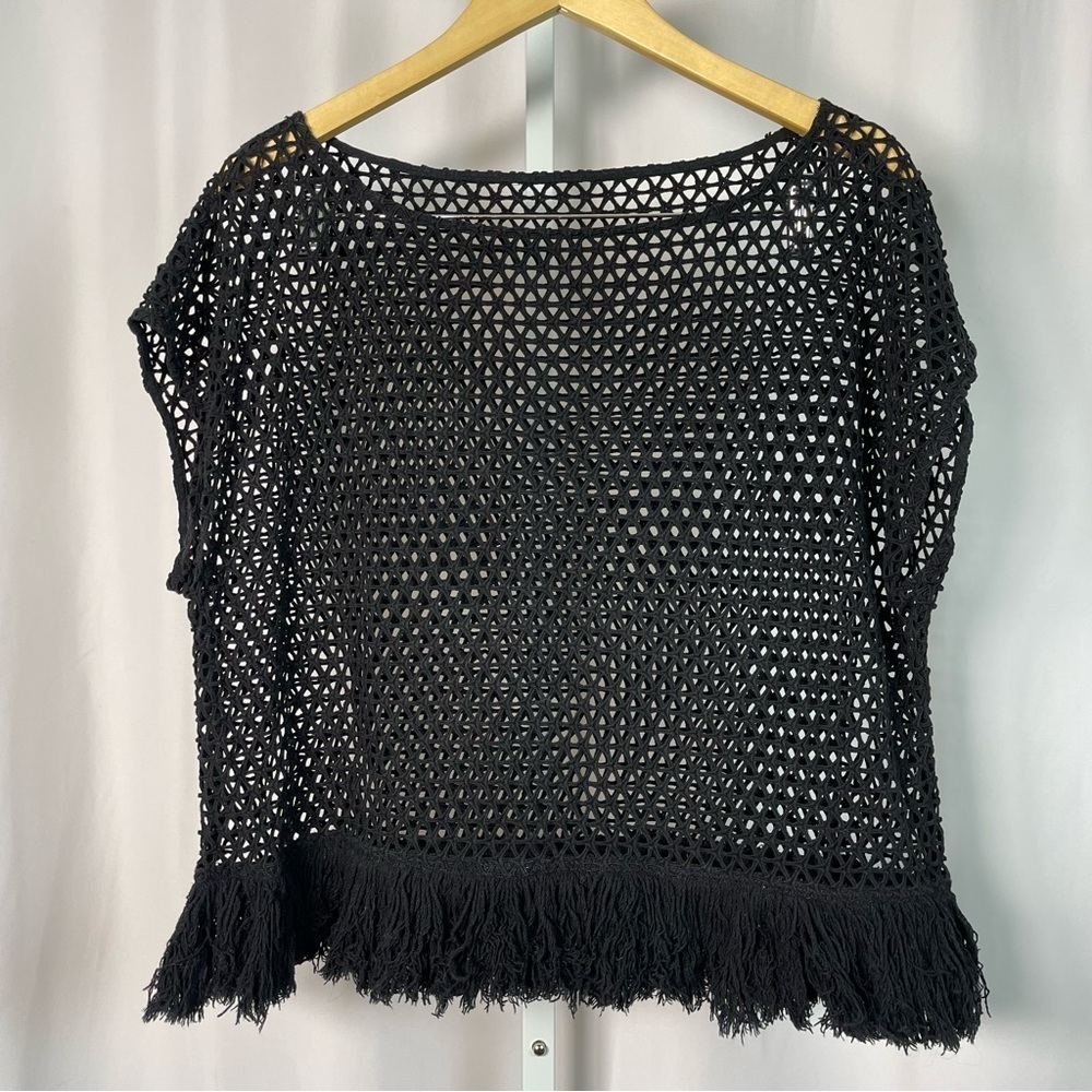 Women's Medium Crochet Tassel Sheer Coverup Boho Top Vacation Beach